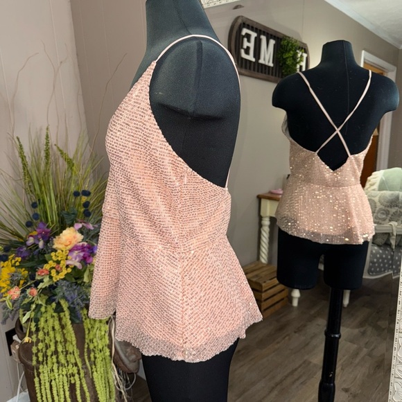 Express • Rose Gold Sequin Peplum Cami Blouse - Picture 2 of 10